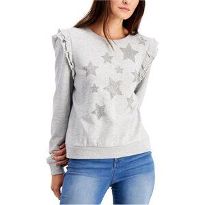 INC Women's Crew Neck Top Rhinestone Long Sleeve Gray Size X Large